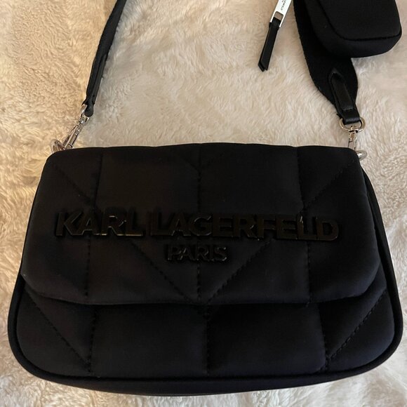 Karl Lagerfeld Paris Voyage Logo Black Quilted Crossbody Bag - Picture 6 of 16